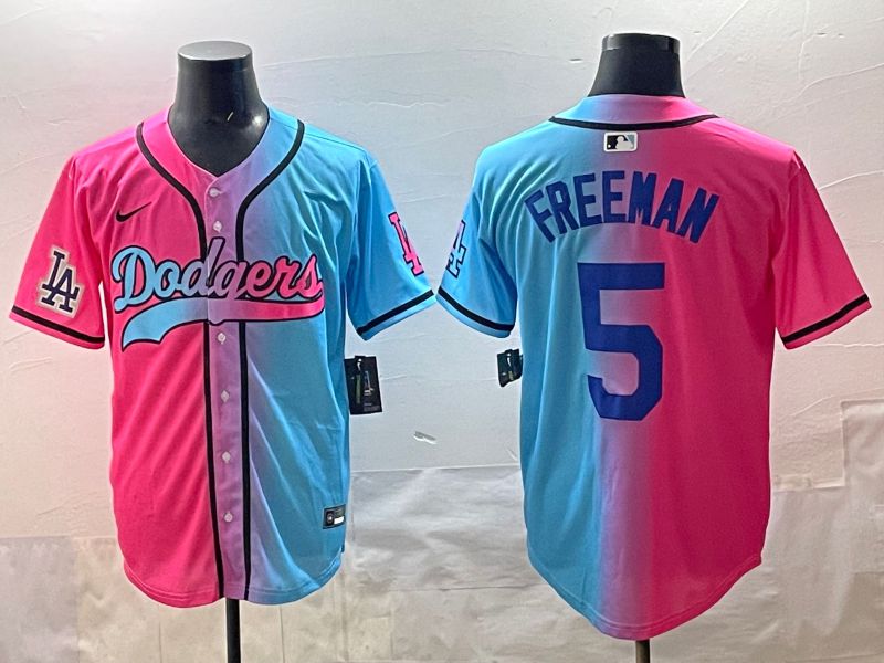 Men Los Angeles Dodgers #5 Freeman Blue pink Game 2025 Nike MLB Jersey style 008